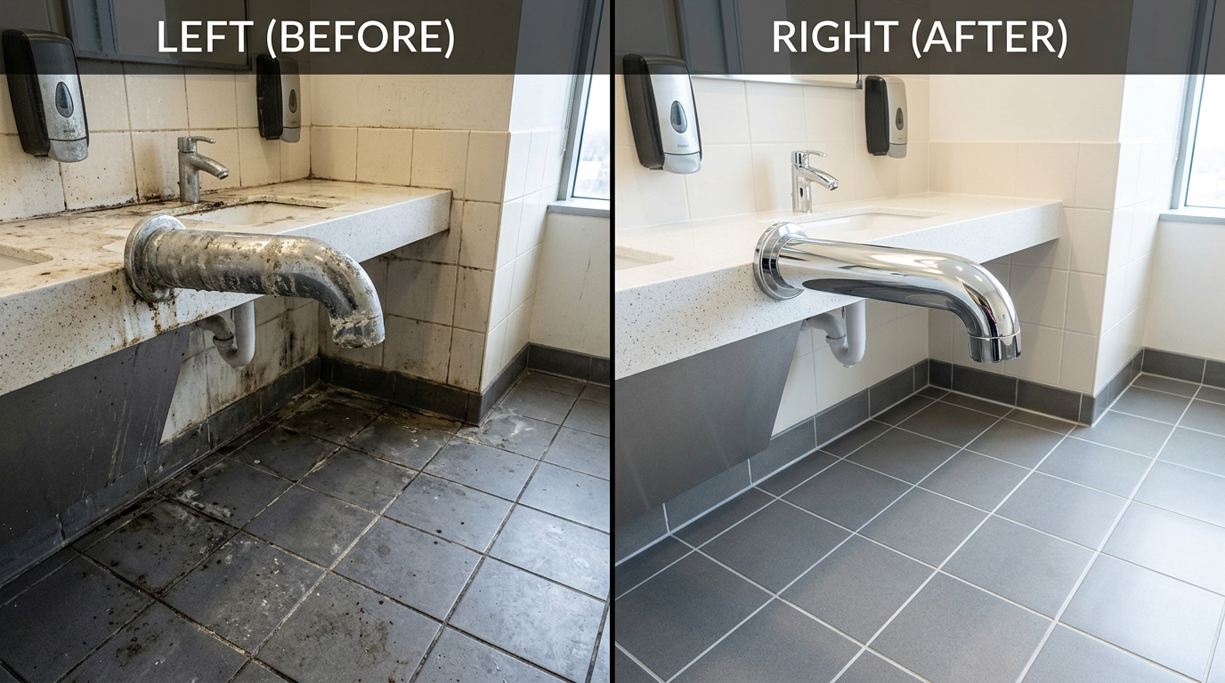 Commercial Restroom Deep Sanitation and Grout Restoration
